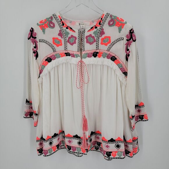 Nylon Apparel Swing Top Women's Small Open Front Embroidered Floral - Picture 7 of 15